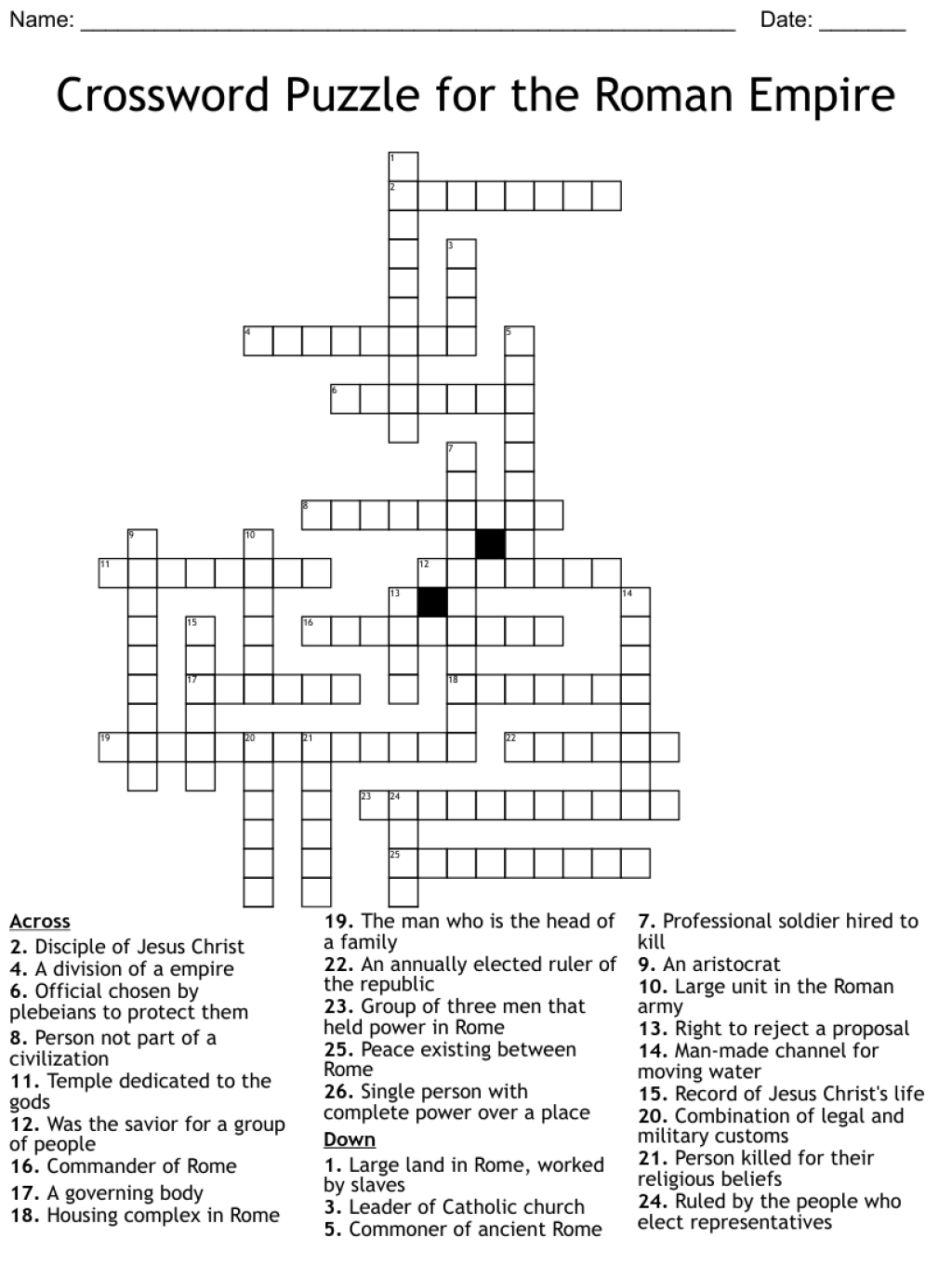 Picture of: Crossword Puzzle for the Roman Empire – WordMint