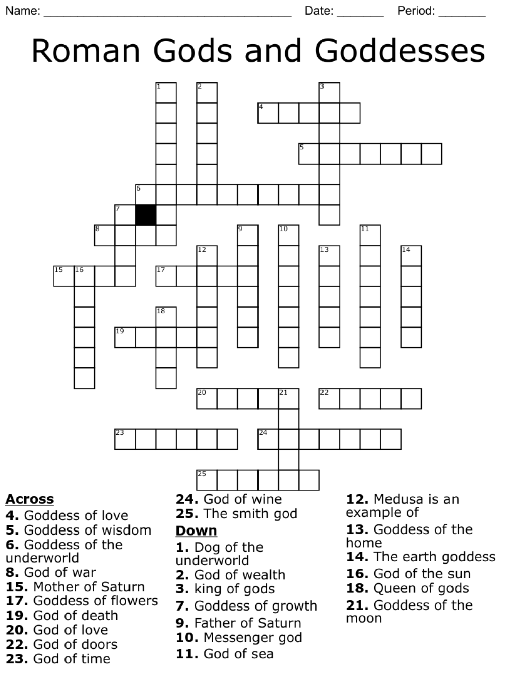 Picture of: Roman Gods and Goddesses Crossword – WordMint