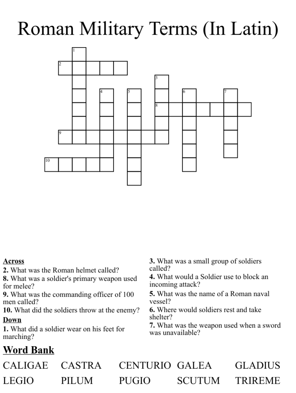 Picture of: Roman Military Terms (In Latin) Crossword – WordMint