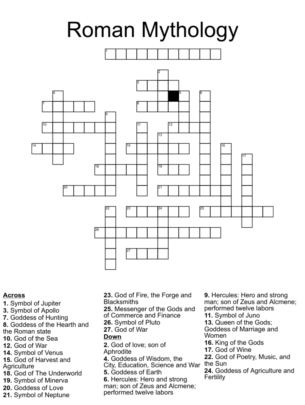 Picture of: Roman Mythology Crossword – WordMint