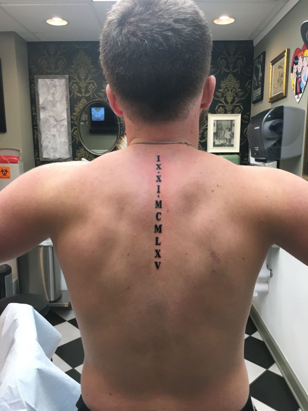 Picture of: Roman Numeral Spine Tattoo  Mens roman numeral tattoo, Back