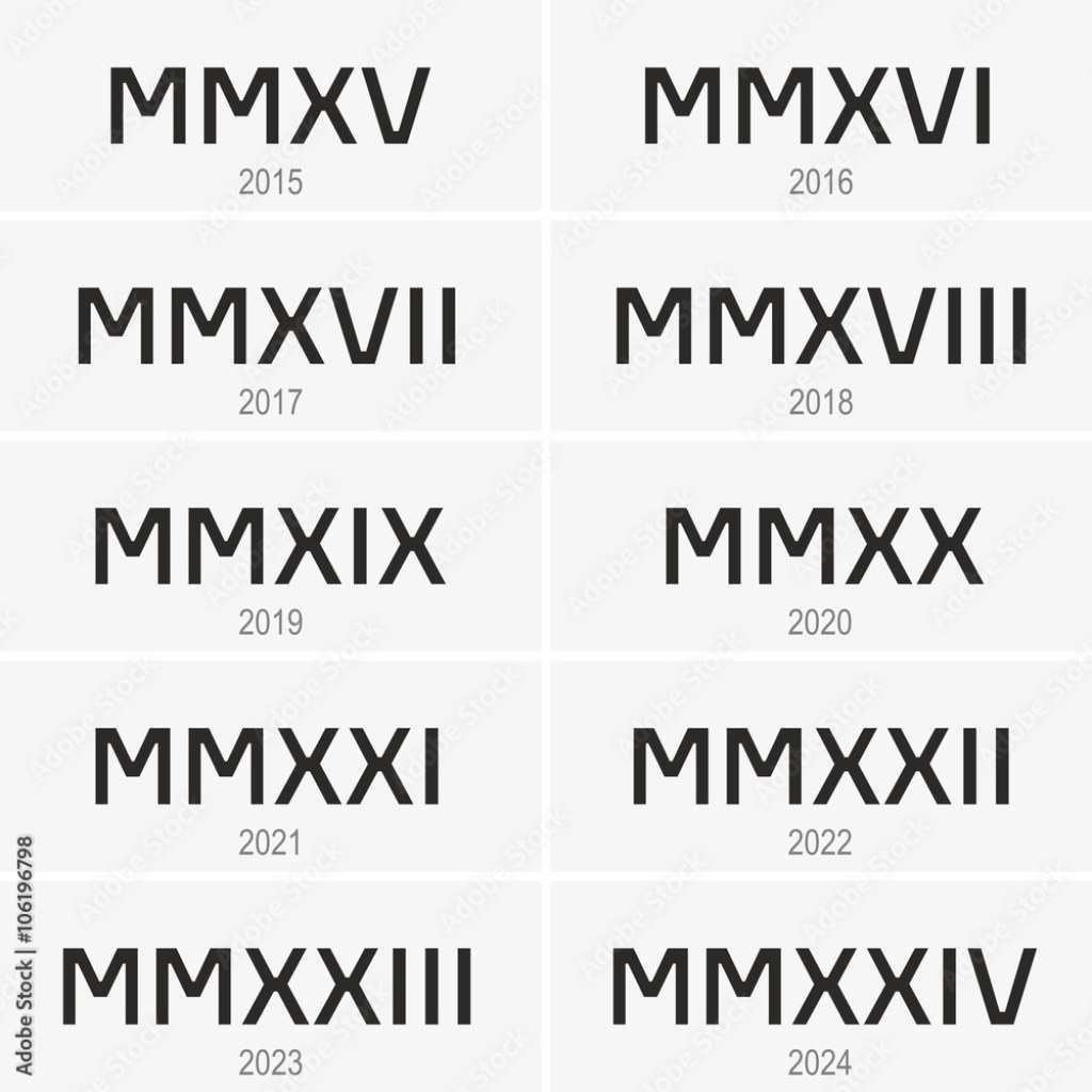 Picture of: Years from  to  written in Roman numerals Иллюстрация